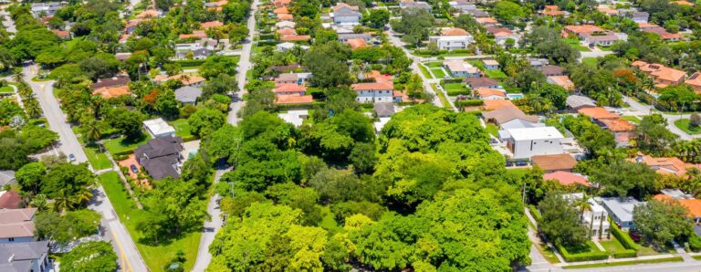 Aerial view of the Schenley Park neighborhood and its tree canopy in Miami, FL 33155