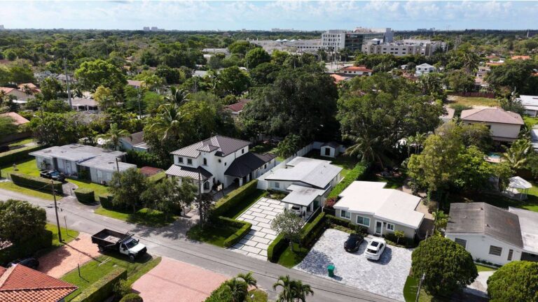 Aerial view of new construction next to original homes in Schenley Park, Miami FL 33155