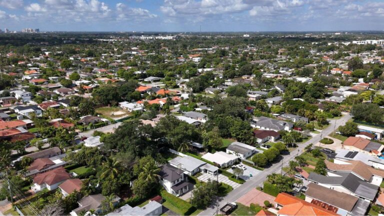 Aerial view of long-held family homes in Schenley Park, Miami FL 33155