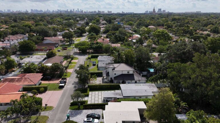 Aerial view of older single-family homes in Schenley Park, Miami FL 33155